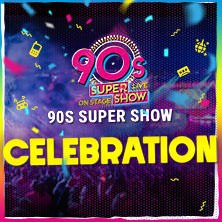 Colorful poster of the 90s Super Show with lights and confetti announcing a celebration., &copy; links im Bild