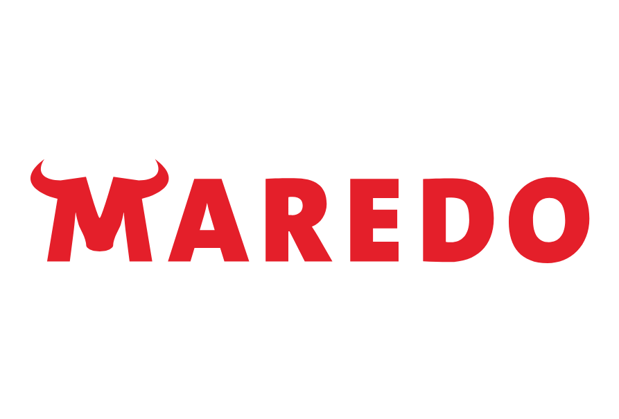 Red Maredo logo with stylized bull's horns above the letter M on a white background., © MAREDO