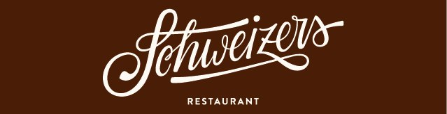 Logo of the restaurant 'Schweizers' in curved lettering on a brown background., © Schweizers Restaurant