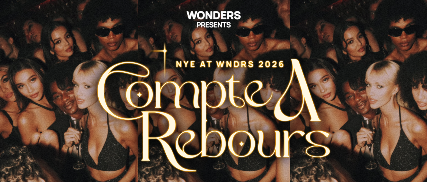 Stilvolles Club-Event mit feiernden Menschen und dem Schriftzug 'Compte à Rebours' für den Silvester-Countdown 2026., © WONDERS CLUB Stilvolles Club-Event mit feiernden Menschen und dem Schriftzug 'Compte à Rebours' für den Silvester-Countdown 2026., © WONDERS CLUB