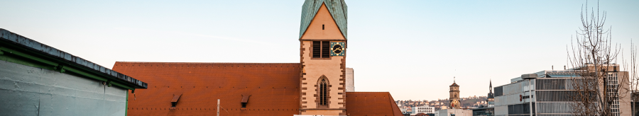 View of St. Leonhard's Church from the top parking deck of the Züblin parking garage., © Stuttgart-Marketing GmbH, Sarah Schmid View of St. Leonhard's Church from the top parking deck of the Züblin parking garage., © Stuttgart-Marketing GmbH, Sarah Schmid