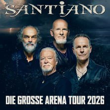 Vier M&auml;nner posieren vor einem dunklen Hintergrund. Oben steht 'Santiano', unten 'Die gro&szlig;e Arena Tour 2026'., &copy; links im Bild