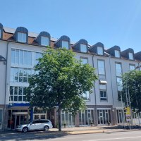 Modern hotel fa&ccedil;ade with large windows and dormer windows, a tree and a car in front of it. Clear, sunny weather conditions., &copy; Erikson Hotel