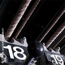 Close-up of cable pulls and license plates in the Palladium Theater Stuttgart, showing a technical backstage set., © see on the left
