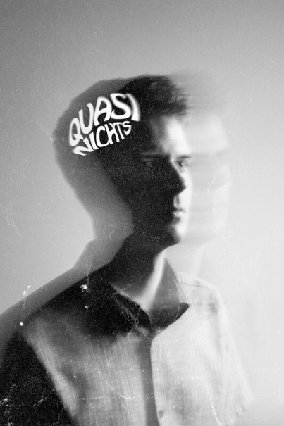 Black and white portrait of a man with double exposure effect. The lettering 'Quasi Nothing' is placed above his head., &copy; Rosenau Kultur e.V.