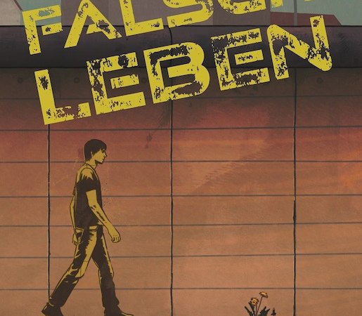 Buchcover von 'Das falsche Leben' zeigt eine gezeichnete Person, die an einer Mauer entlanggeht. Der Titel ist in großen gelben Buchstaben geschrieben., © Literaturhaus Stuttgart Buchcover von 'Das falsche Leben' zeigt eine gezeichnete Person, die an einer Mauer entlanggeht. Der Titel ist in großen gelben Buchstaben geschrieben., © Literaturhaus Stuttgart
