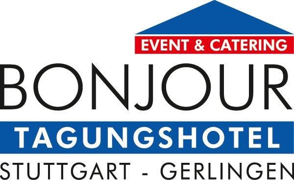 Logo of the Bonjour Conference Hotel Stuttgart-Gerlingen featuring blue and red text on a white background., &copy; bonjour Hotelbetriebs GmbH