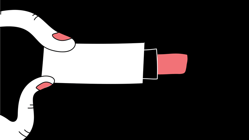 Eine Hand h&auml;lt einen Lippenstift mit rosa Farbe auf schwarzem Hintergrund. Die Illustration ist minimalistisch gestaltet., &copy; W&uuml;rttembergische Staatstheater Stuttgart