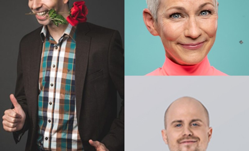 Collage von drei Personen: links ein Mann mit Rose im Mund, rechts oben eine Frau mit kurzem Haar, rechts unten ein Mann mit Glatze., &copy; Renitenztheater Stuttgart e.V.