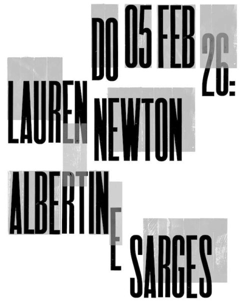 Schwarz-wei&szlig;es Plakat mit den Namen Lauren Newton und Albertine Sarges. Datum: Donnerstag, 05. Februar, Jahr 26., &copy; Staatliche Hochschule f&uuml;r Musik und Darstellende Kunst