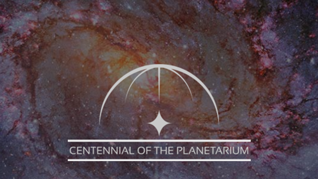 Logo of the planetarium anniversary with galaxy background. Text: "Centennial of the Planetarium". Symbol of a domed planetarium and star., © Planetarium Stuttgart Logo of the planetarium anniversary with galaxy background. Text: "Centennial of the Planetarium". Symbol of a domed planetarium and star., © Planetarium Stuttgart