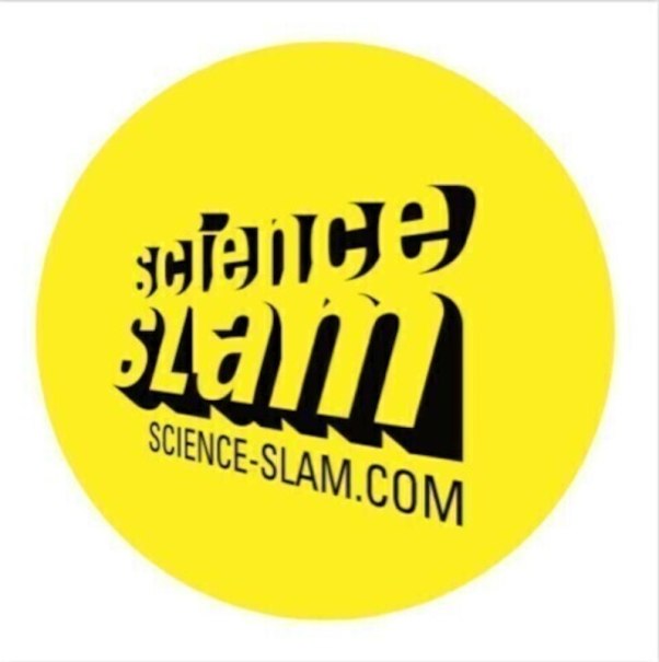 Gelbes Logo des Science Slam mit schwarzem Text und der Website science-slam.com., © Theaterhaus Stuttgart e.V.
