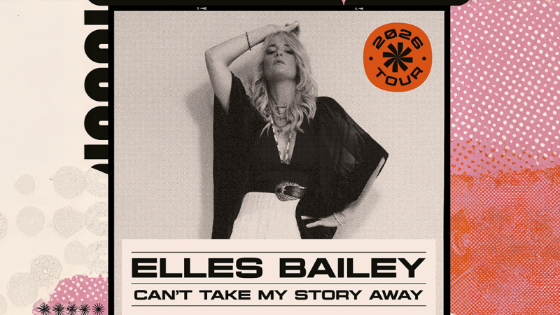 Poster von Elles Bailey mit dem Titel 'Can't Take My Story Away' und Ank&uuml;ndigung der Tour 2026. Stilvolles Design mit Retro-Elementen., &copy; links im Bild