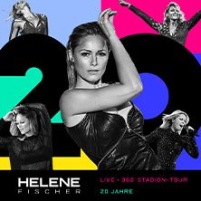 Collage von Helene Fischer in verschiedenen Posen vor buntem Hintergrund. Schriftzug: 'Live - 360&deg; Stadion-Tour 20 Jahre'., &copy; links im Bild