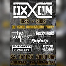 Poster für Oxxons 30-jähriges Jubiläum mit Bands wie The Swipes und Neckarions. Veranstaltung am 15.11.25 in Stuttgart, Kap Tormentoso., © links im Bild