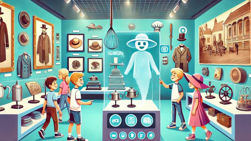 Kinder entdecken ein interaktives Museum mit historischen Objekten und einem holografischen Führer. Sie sind von den Exponaten fasziniert., © StadtPalais Kinder entdecken ein interaktives Museum mit historischen Objekten und einem holografischen Führer. Sie sind von den Exponaten fasziniert., © StadtPalais