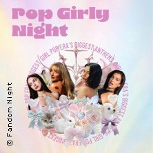 Eine Collage mit vier Frauen, umgeben von pastellfarbenen Elementen wie Tieren und Herzen. Der Text 'Pop Girly Night' ist oben zu sehen., &copy; links im Bild