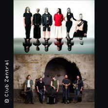 Zwei Bandfotos: Oben maskierte Personen in schwarzer und roter Kleidung, unten eine Gruppe vor einem alten Torbogen. © Club Zentral, © links im Bild Zwei Bandfotos: Oben maskierte Personen in schwarzer und roter Kleidung, unten eine Gruppe vor einem alten Torbogen. © Club Zentral, © links im Bild