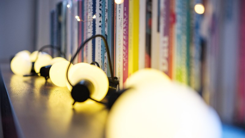 Lichterketten leuchten sanft vor einer Reihe von B&uuml;chern in einem Regal und schaffen eine gem&uuml;tliche Atmosph&auml;re., &copy; Literaturhaus