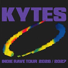 Poster der Kytes Indie Rave Tour 2026/2027 mit buntem, abstraktem Design auf schwarzem Hintergrund., &copy; links im Bild