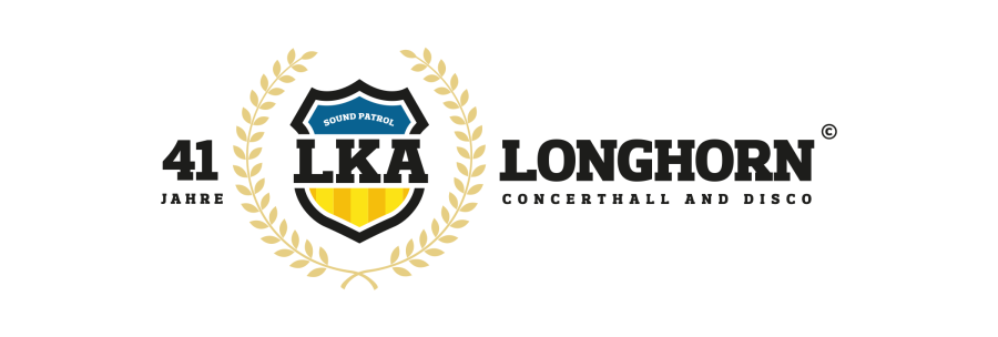 Logo des LKA Longhorn zum 41-jährigen Jubiläum. Es zeigt ein Schild mit der Aufschrift 'LKA Sound Patrol' und Lorbeerkränzen., © Lka-Longhorn GmbH Logo des LKA Longhorn zum 41-jährigen Jubiläum. Es zeigt ein Schild mit der Aufschrift 'LKA Sound Patrol' und Lorbeerkränzen., © Lka-Longhorn GmbH