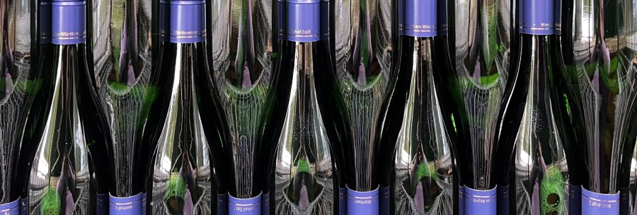 Mehrere Weinflaschen mit blauen Verschlüssen stehen dicht nebeneinander. Die Flaschen sind dunkel und reflektieren das Licht., © Weinhof Zaiß Mehrere Weinflaschen mit blauen Verschlüssen stehen dicht nebeneinander. Die Flaschen sind dunkel und reflektieren das Licht., © Weinhof Zaiß