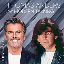 Thomas Anders auf einem Cover mit zwei Porträts: links älter, rechts jünger. Text: "Thomas Anders sings Modern Talking"., © links im Bild Thomas Anders auf einem Cover mit zwei Porträts: links älter, rechts jünger. Text: "Thomas Anders sings Modern Talking"., © links im Bild