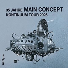 Futuristisches Raumschiff mit Lautsprechern und Schallplatten, bewirbt die 35 Jahre Main Concept Kontinuum Tour 2026., &copy; links im Bild