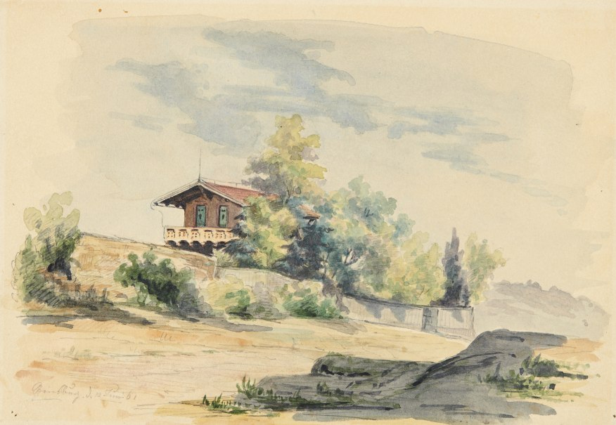 Das Schweizerhaus auf der Karlsh&ouml;he, 1861, &copy; Aquarell Clara Reiniger