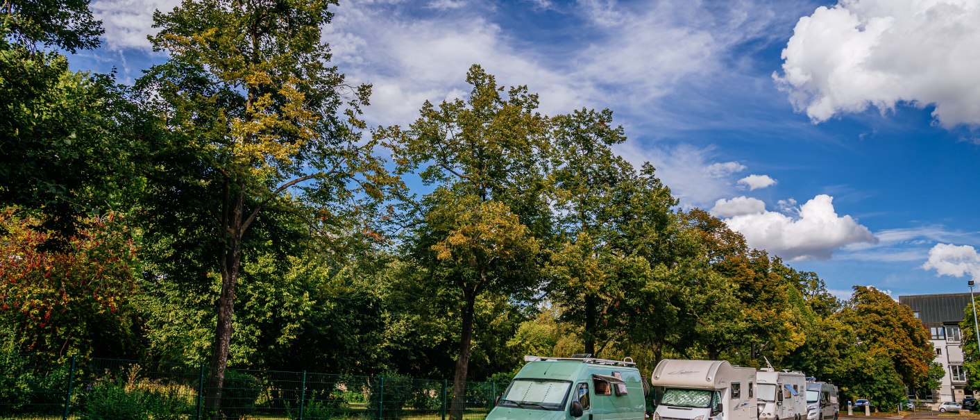 Wohnmobilstellplatz in Ludwigsburg mit mehreren Wohnmobilen unter Bäumen. Der Himmel ist teils bewölkt, die Umgebung grün und ruhig., © Stuttgart-Marketing GmbH, Thomas Niedermüller Wohnmobilstellplatz in Ludwigsburg mit mehreren Wohnmobilen unter Bäumen. Der Himmel ist teils bewölkt, die Umgebung grün und ruhig., © Stuttgart-Marketing GmbH, Thomas Niedermüller