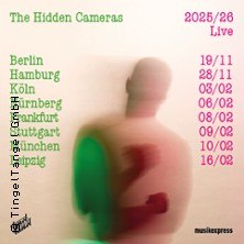 Tourplakat von The Hidden Cameras mit verschwommener Silhouette und Tourdaten für 2025/26 in verschiedenen deutschen Städten., © links im Bild Tourplakat von The Hidden Cameras mit verschwommener Silhouette und Tourdaten für 2025/26 in verschiedenen deutschen Städten., © links im Bild