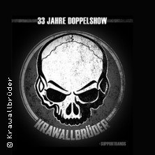 A skull and crossbones logo with the words '33 years double show' and 'Krawallbr&uuml;der'., &copy; links im Bild