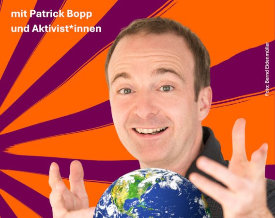 A man with a globe in front of a colorful background. Text informs about an event at Theaterhaus Stuttgart on 02.02.2026., © Brot für die Welt - Diakonisches Werk A man with a globe in front of a colorful background. Text informs about an event at Theaterhaus Stuttgart on 02.02.2026., © Brot für die Welt - Diakonisches Werk