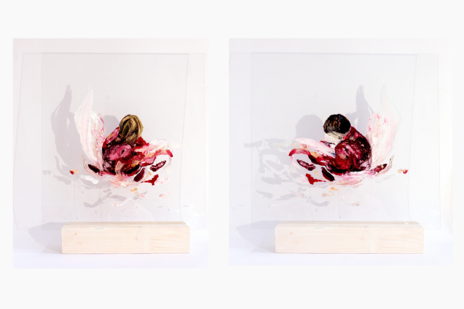 Lydiane Lutz - L&acute;un - l&acute;autre, 2025, &Ouml;l auf Glas, 40 x 40 cm, &copy; Lydiane Lutz