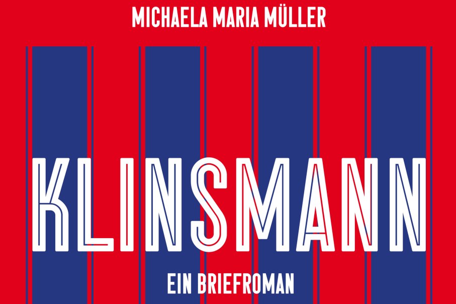 Buchcover mit dem Titel 'Klinsmann' von Michaela Maria M&uuml;ller. Rote und blaue Streifen dominieren das Design. Untertitel: 'Ein Briefroman'., &copy; Verlag Voland & Quist Berlin