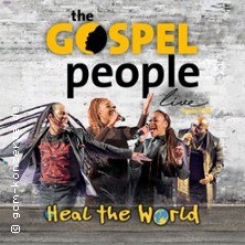 Plakat der Gospelgruppe 'The Gospel People' mit vier Sängern vor grauem Hintergrund. Text: 'Heal The World Tour'., © links im Bild Plakat der Gospelgruppe 'The Gospel People' mit vier Sängern vor grauem Hintergrund. Text: 'Heal The World Tour'., © links im Bild