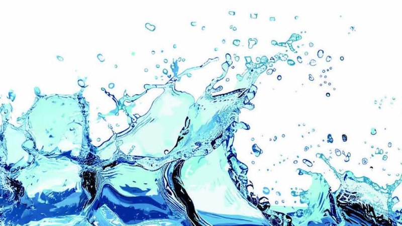 Spritzendes Wasser in dynamischer Bewegung vor einem weißen Hintergrund, mit blauen und türkisfarbenen Tönen., © Adobe Stock/ IZKT