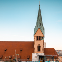 View of St. Leonhard's Church from the top parking deck of the Züblin parking garage., © Stuttgart-Marketing GmbH, Sarah Schmid