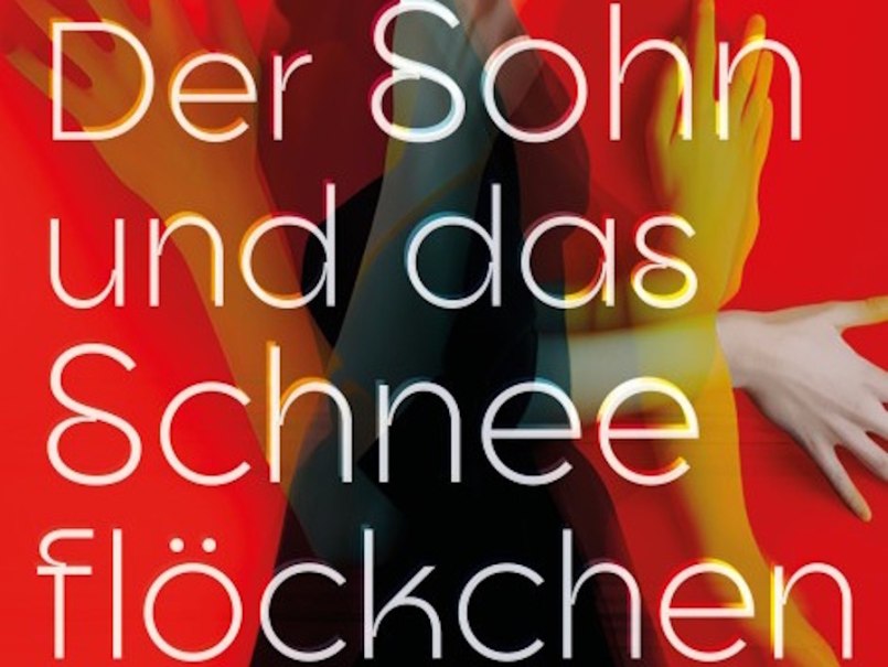 Buchcover mit dem Titel 'Der Sohn und das Schneefl&ouml;ckchen' auf rotem Hintergrund. Verschiedene Arme &uuml;berlappen sich im Bild., &copy; Verlag