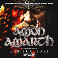 Poster f&uuml;r die Amon Amarth Tour 2026 mit einem Wikinger-Gesicht und den Special Guests Orbitculture und Soilwork., &copy; links im Bild