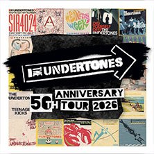 Poster der Undertones 50th Anniversary Tour 2026 mit verschiedenen Albumcovern im Hintergrund., &copy; links im Bild