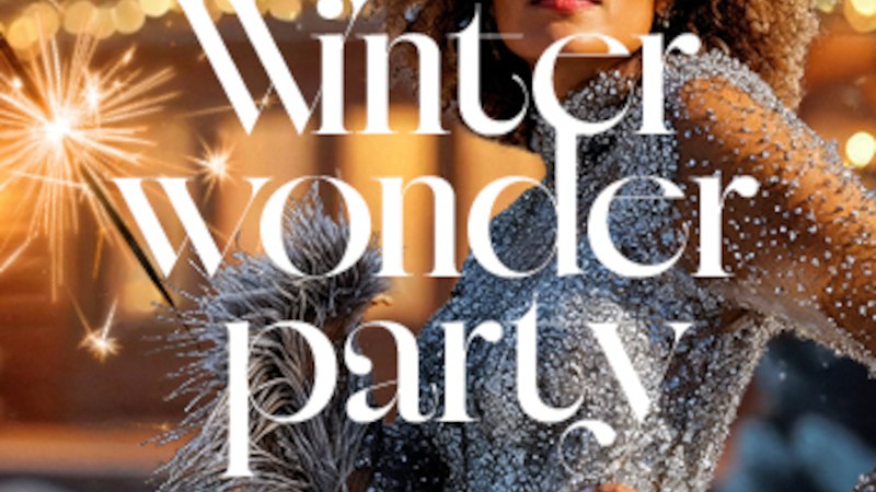 Woman in glittering dress holding a sparkler. Text: "Winter wonder party, Spielbank Stuttgart". Background with lights., © BW-Spielbanken GmbH & Co. KG / Spielbank Stuttgart