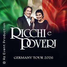 Plakat der Ricchi e Poveri Germany Tour 2026 mit zwei Personen vor italienischer Flagge., &copy; links im Bild