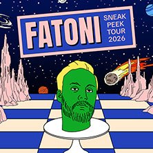 Illustration eines grünen Kopfes auf einem Sockel vor surrealem Weltraumhintergrund mit Planeten und Kometen. Text: Fatoni Sneak Peek Tour 2026., © links im Bild Illustration eines grünen Kopfes auf einem Sockel vor surrealem Weltraumhintergrund mit Planeten und Kometen. Text: Fatoni Sneak Peek Tour 2026., © links im Bild