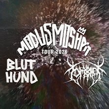 Poster of the Modus Moshpit Tour 2026 with the bands Bluthund and another band on an abstract background., &copy; links im Bild