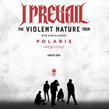 Poster der I Prevail 'The Violent Nature Tour' 2024 mit Silhouetten von Personen und den Gästen Polaris und Annisokay., © links im Bild
