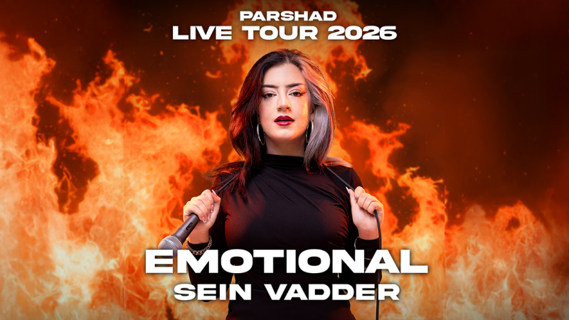 Eine Frau hält ein Mikrofon vor einem Hintergrund aus Flammen. Der Text kündigt die PARSHAD Live Tour 2026 mit dem Titel 'Emotional sein Vadder' an., © links im Bild Eine Frau hält ein Mikrofon vor einem Hintergrund aus Flammen. Der Text kündigt die PARSHAD Live Tour 2026 mit dem Titel 'Emotional sein Vadder' an., © links im Bild
