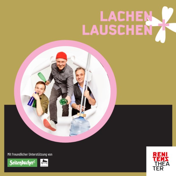 Three men break through a paper wall holding bottles and a large container of water. They look cheerful and creative., © Renitenztheater Stuttgart e.V. Three men break through a paper wall holding bottles and a large container of water. They look cheerful and creative., © Renitenztheater Stuttgart e.V.