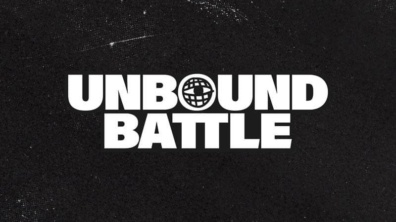 Schwarzer Hintergrund mit weißem Text 'UNBOUND BATTLE' und einem Globus-Symbol im Buchstaben 'O'., © Theater Rampe Schwarzer Hintergrund mit weißem Text 'UNBOUND BATTLE' und einem Globus-Symbol im Buchstaben 'O'., © Theater Rampe