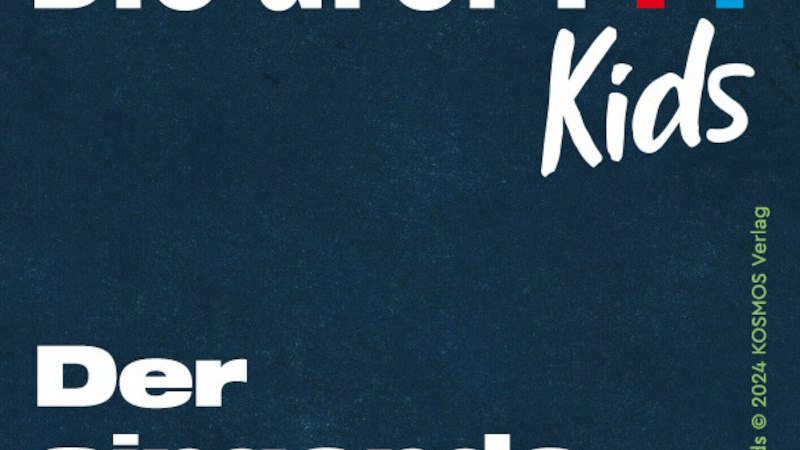 Buchcover von 'Die drei ??? Kids - Der singende Geist' mit blauem Hintergrund und weißer Schrift., © Theaterhaus Stuttgart e.V. Buchcover von 'Die drei ??? Kids - Der singende Geist' mit blauem Hintergrund und weißer Schrift., © Theaterhaus Stuttgart e.V.